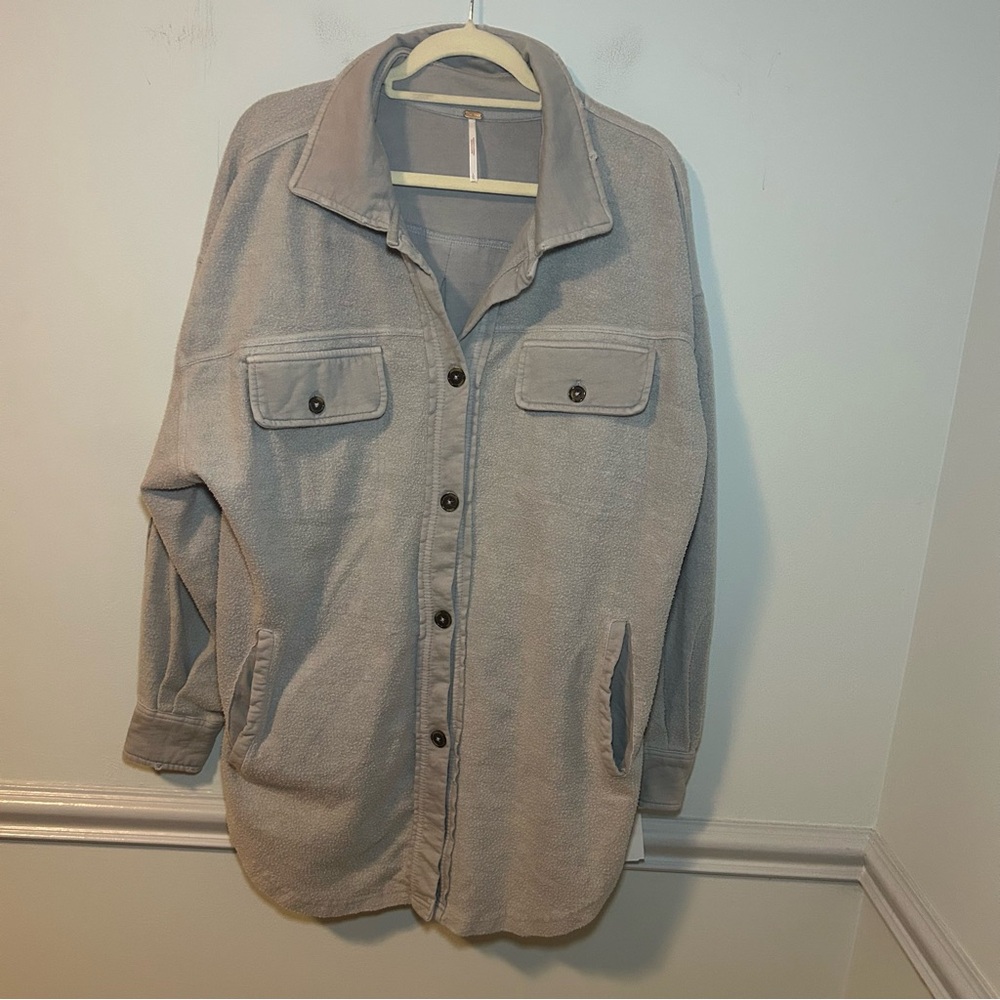 Free People Stone Gray Button-Up Ruby Jacket Size… - image 1